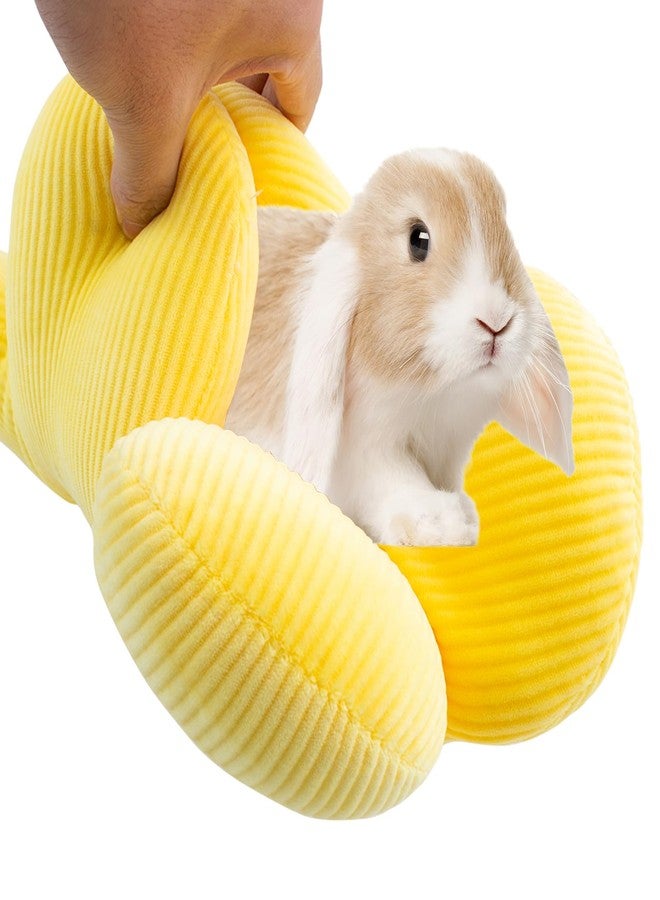 OOXYG Rabbit Flower Bed Pillow, 14.9"X14.9" Cozy and Soft Yellow Flower Shaped Bunny Plush Bed, Washable Daisy Cuddle Cushion Mat Double-Sided Plush Small Animal Mat for Rabbit - Image 1